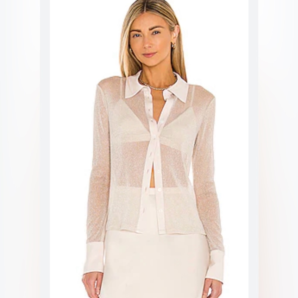 NWT Johnathan Simkhai Sheer Blouse in champagne size S